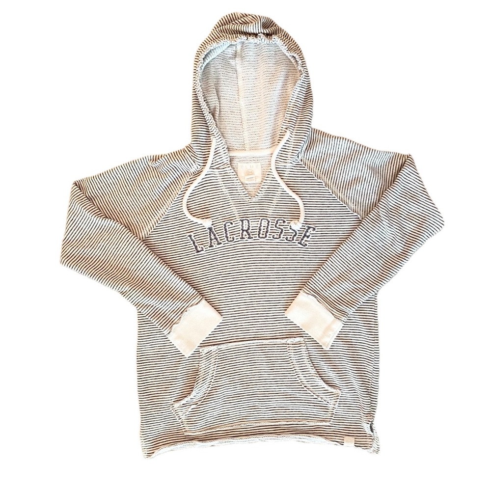Lacrosse Hooded Sweatshirt / Hoodie Womens Sz Medium White With Gray Stripes GUC